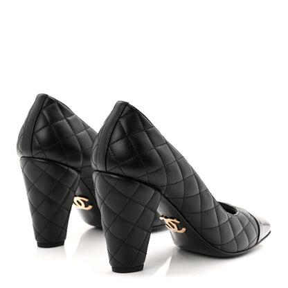 Chanel Lambskin Patent Quilted CC Cap Toe Pumps 38.5 Black 5 of 10