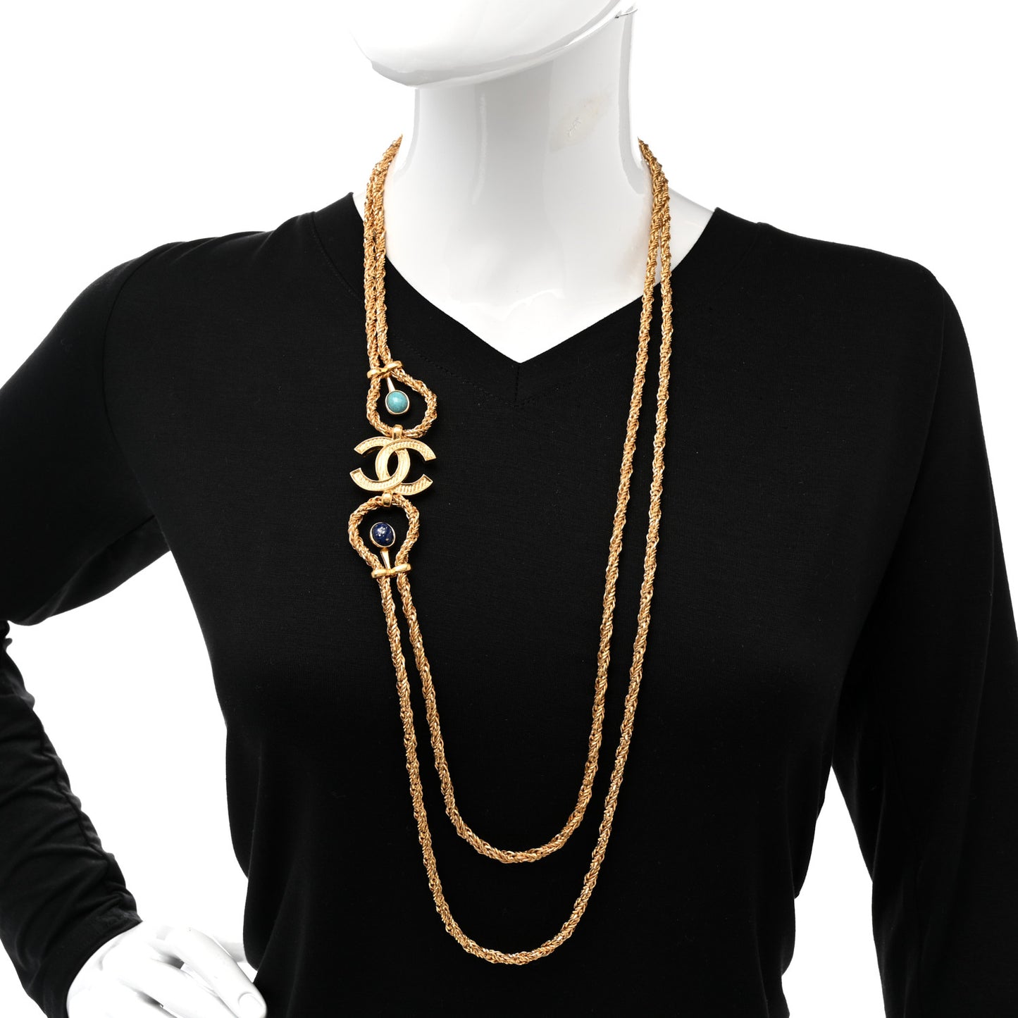 Pearl Bead Crystal CC Necklace Gold