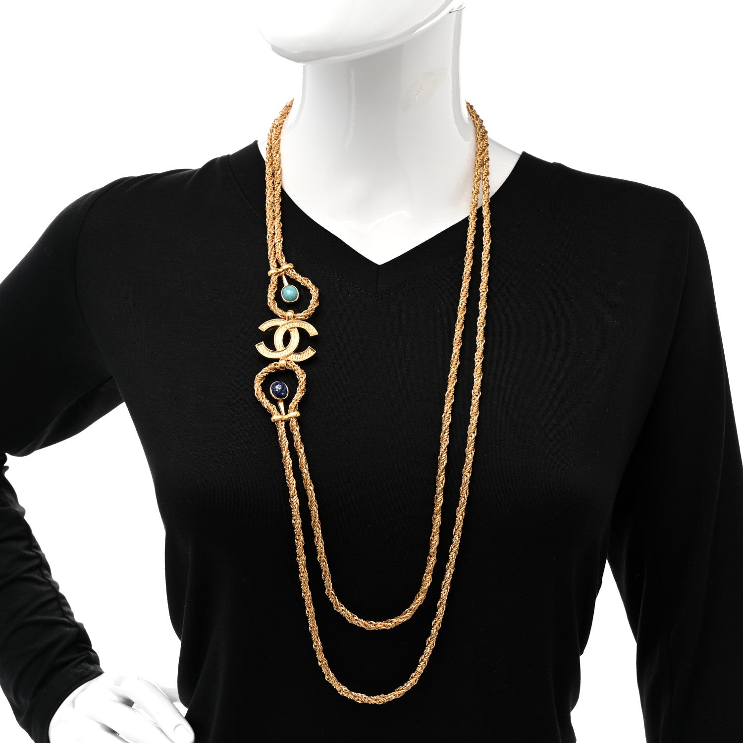Chanel Pearl Bead Crystal CC Necklace Gold 2 of 8