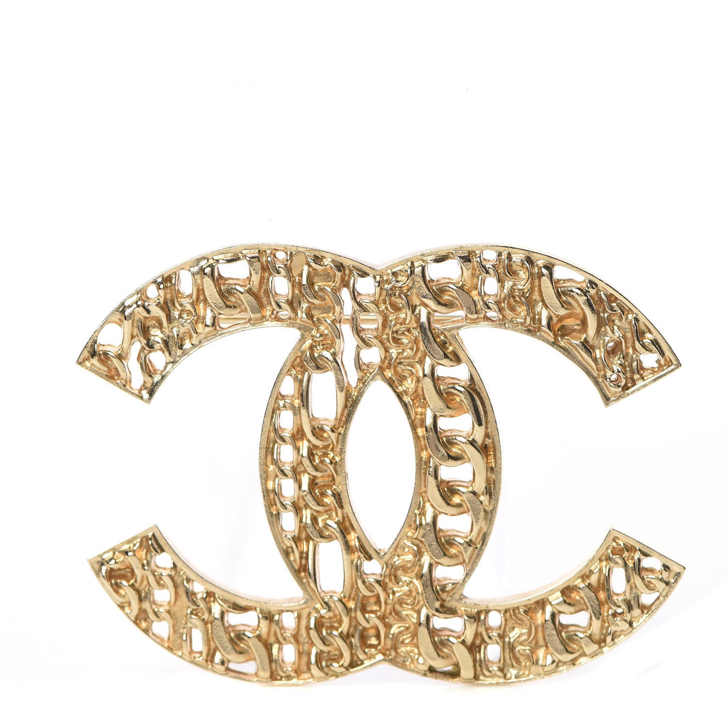 Chain CC Brooch Pin Light Gold