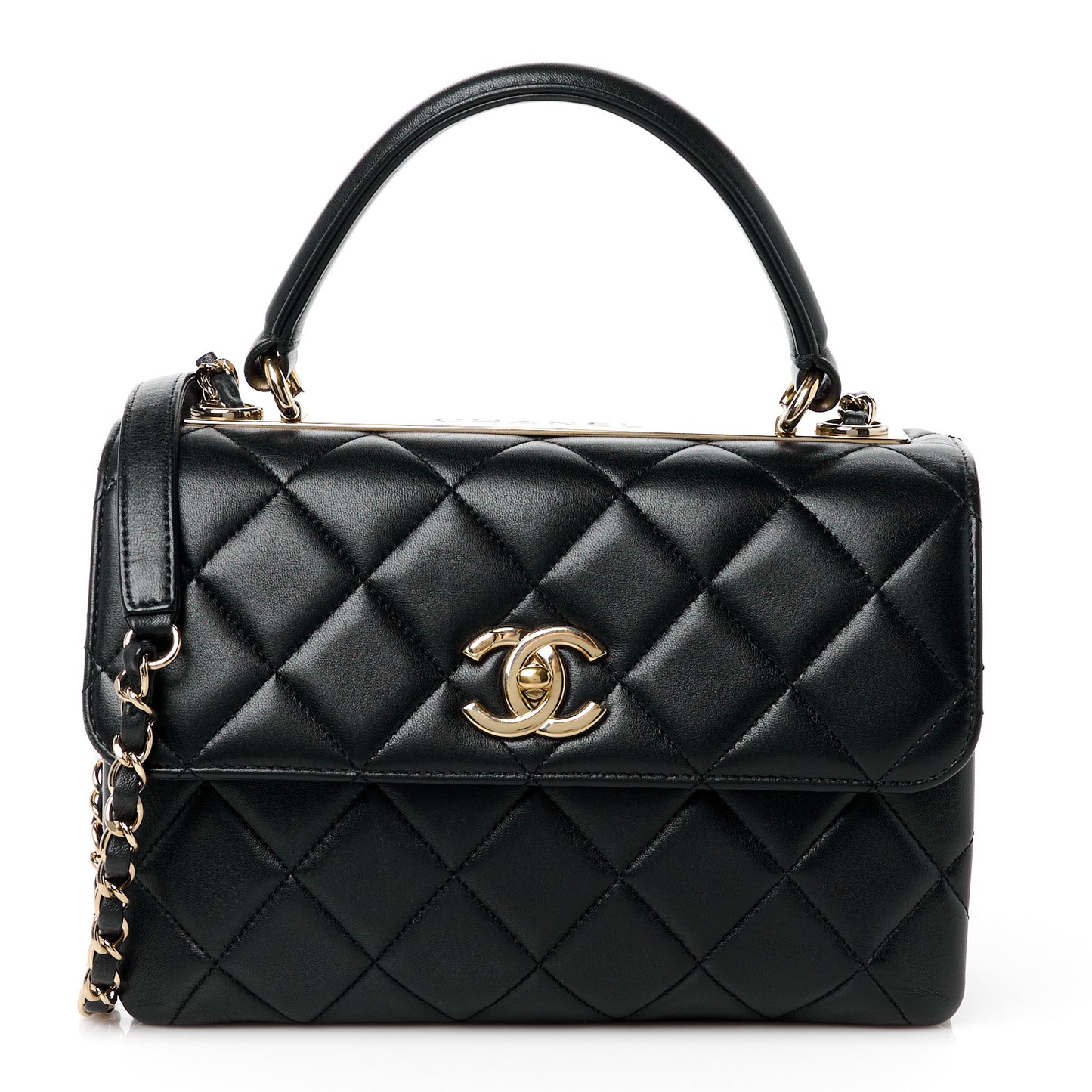 Lambskin Quilted Small Trendy CC Dual Handle Flap Bag Black