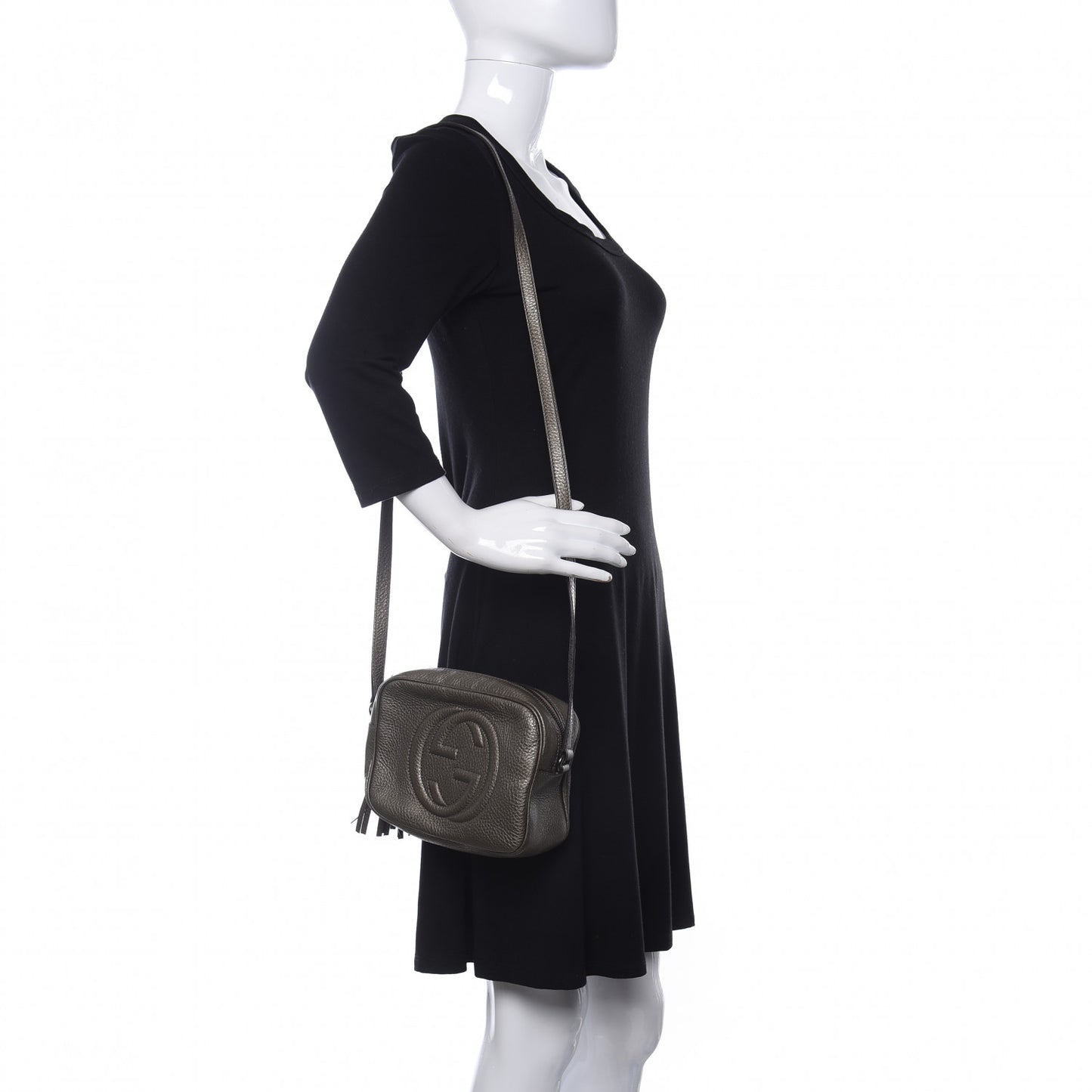 Metallic Pebbled Calfskin Small Soho Disco Bag Sasso