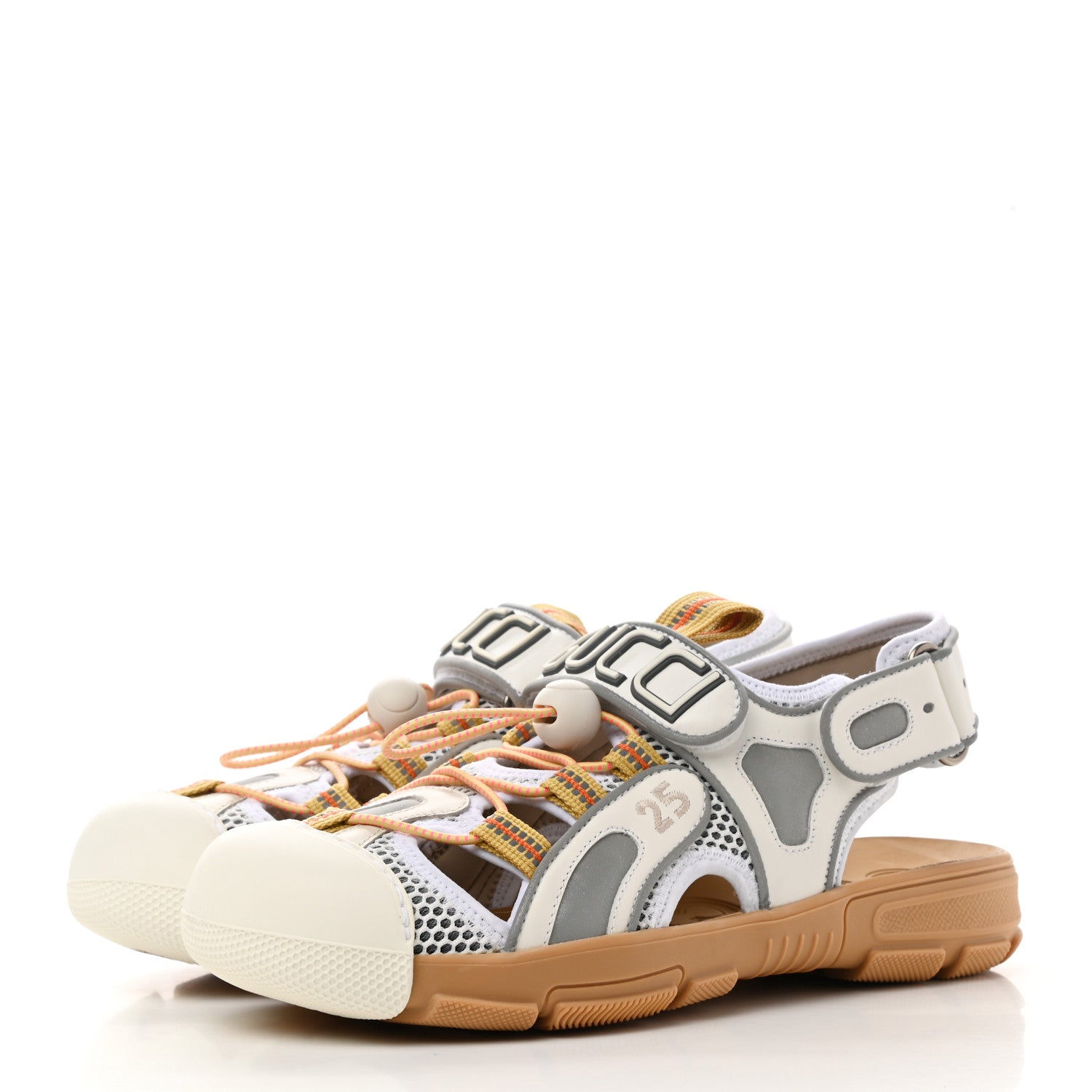 Gucci Mesh Fabric Tinsel Sport Sandals 37 White Silver 3 of 11