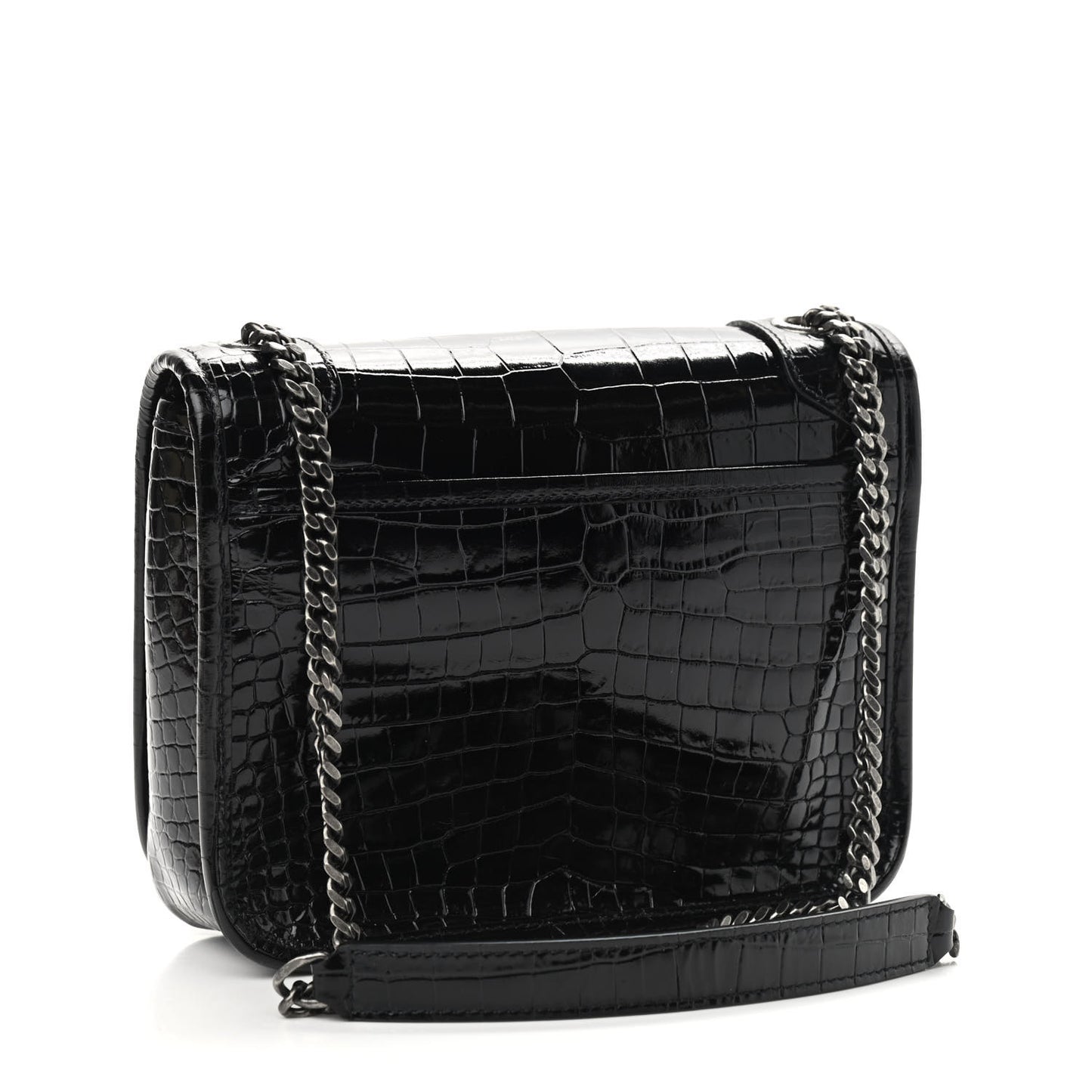 Crocodile Embossed Lambskin Matelasse Monogram Niki Chain Wallet Black