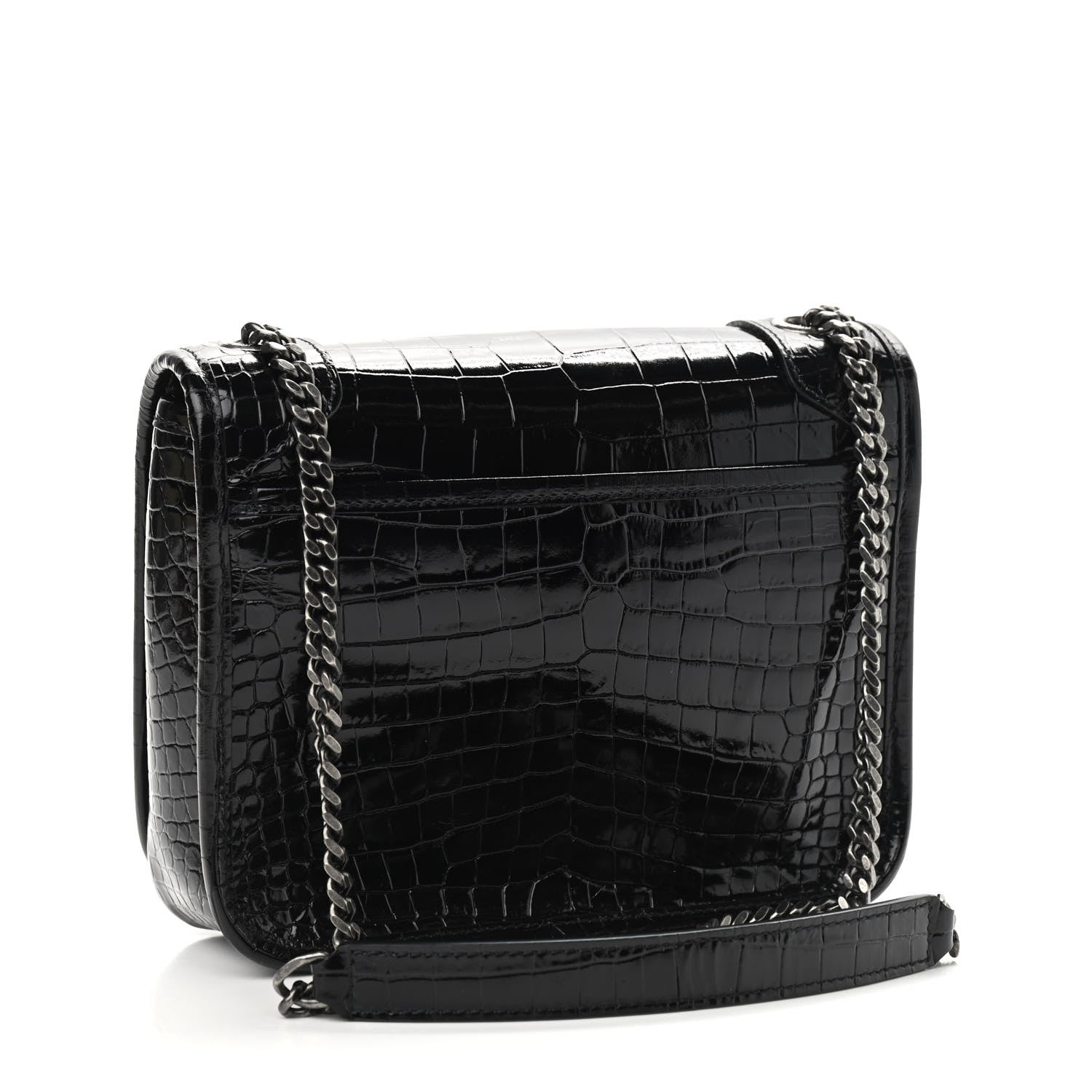 Saint Laurent Crocodile Embossed Lambskin Matelasse Monogram Niki Chain Wallet Black 2 of 8