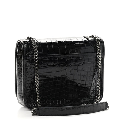 Saint Laurent Crocodile Embossed Lambskin Matelasse Monogram Niki Chain Wallet Black 2 of 8