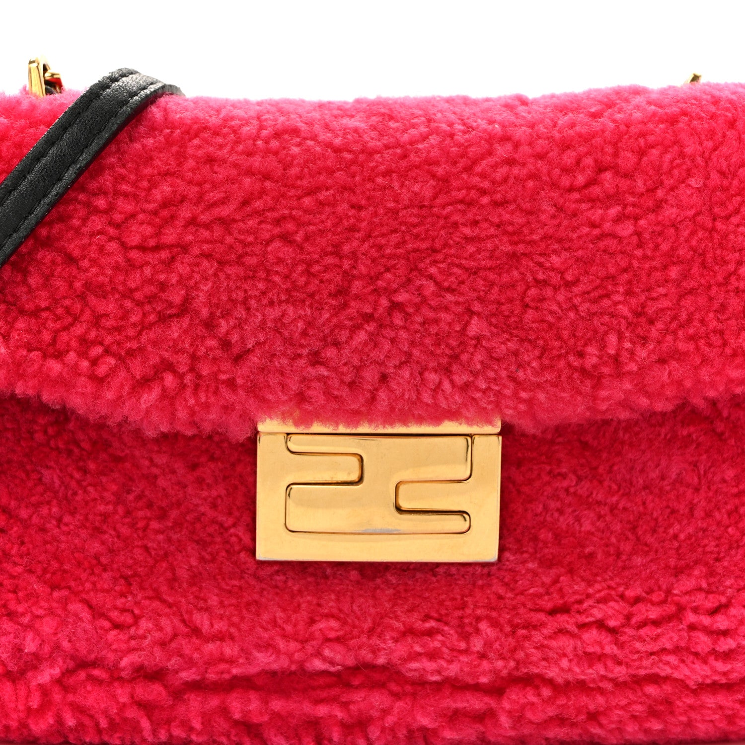 Fendi Shearling Nappa Mini Be Baguette Shoulder Bag Fuxia Black 11 of 25
