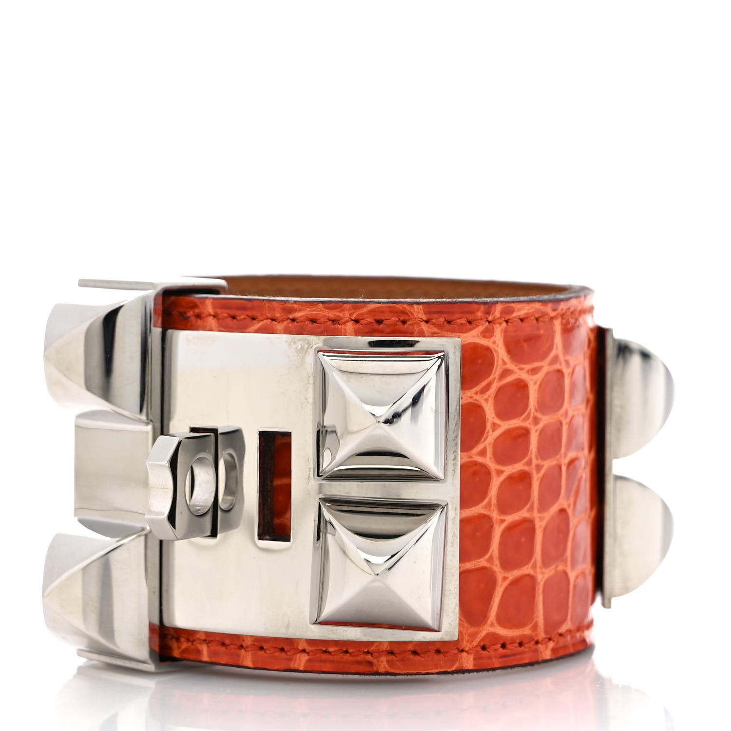 Hermes Crocodile Collier de Chien CDC Bracelet T2 Orange 3 of 5