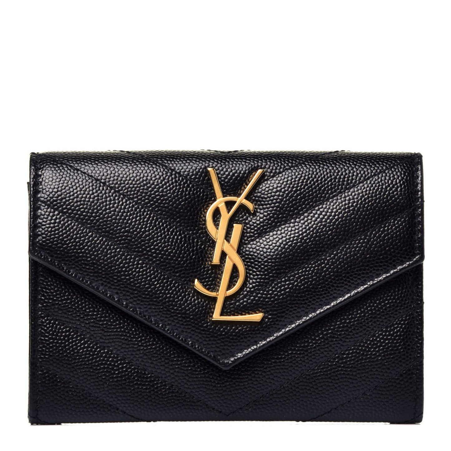 Grain De Poudre Matelasse Chevron Small Monogram Envelope Wallet Black