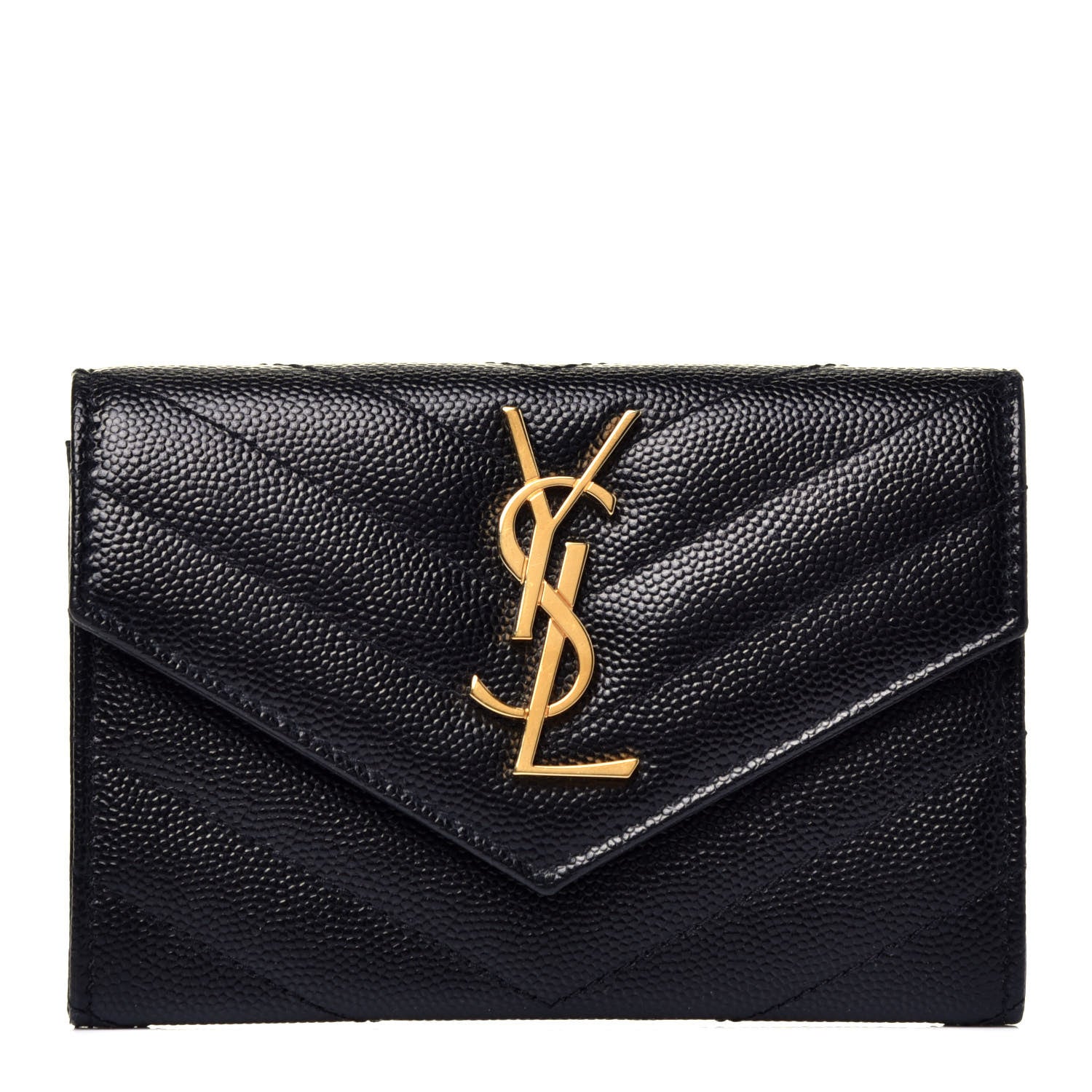 Saint Laurent Grain De Poudre Matelasse Chevron Small Monogram Envelope Wallet Black 1 of 7