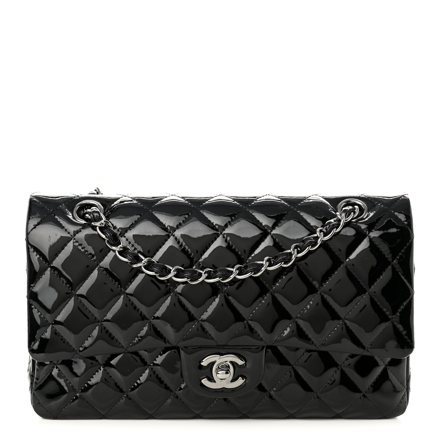 Patent Quilted Medium Double Flap Black