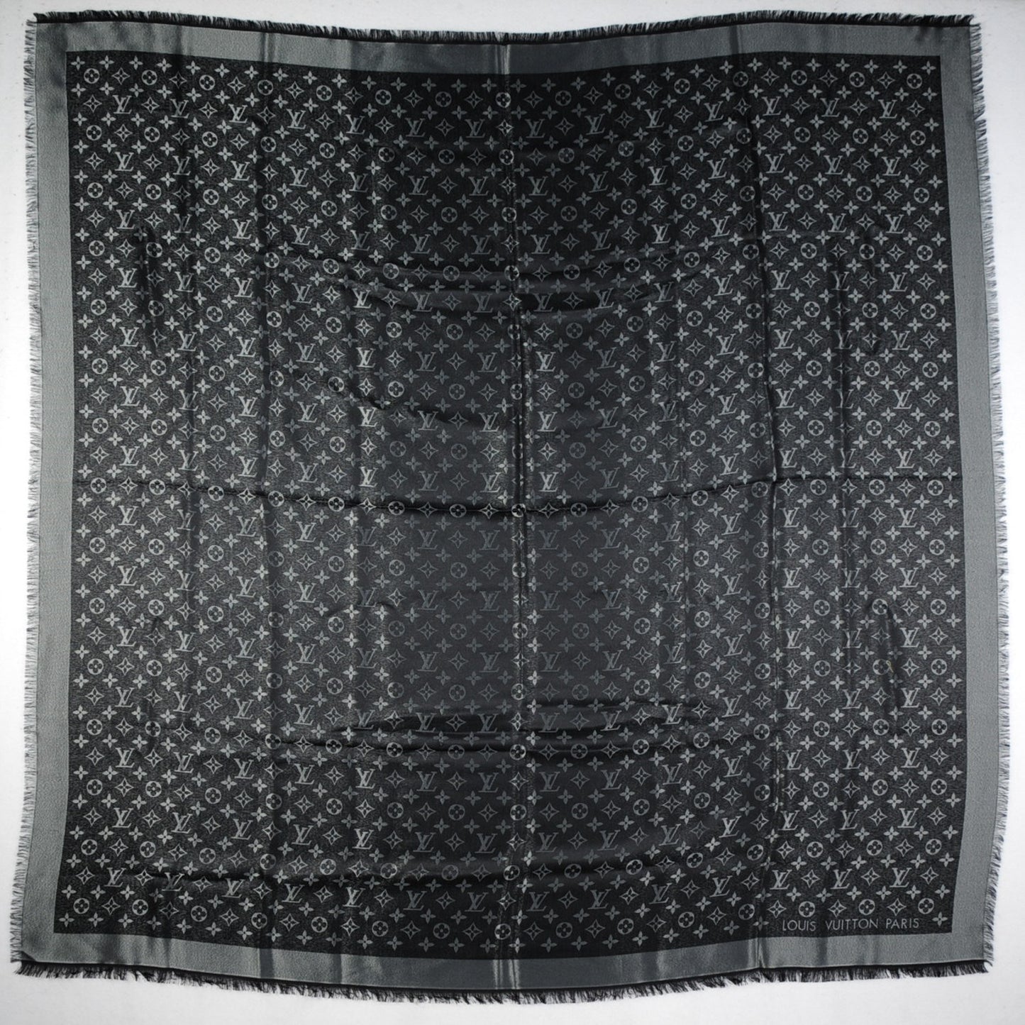 Silk Lurex Wool Monogram Shine Shawl Black