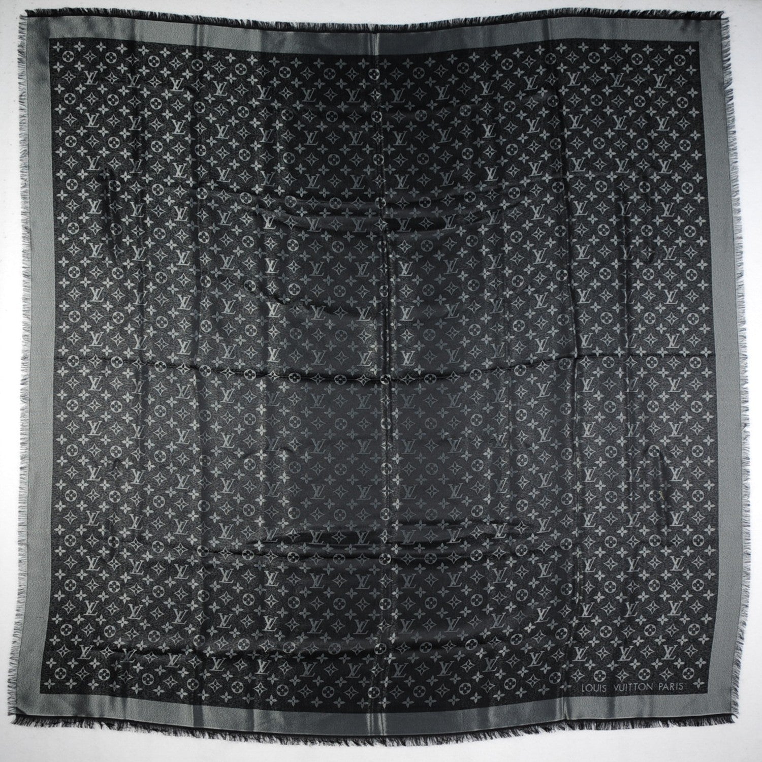 Louis Vuitton Silk Lurex Wool Monogram Shine Shawl Black 2 of 4