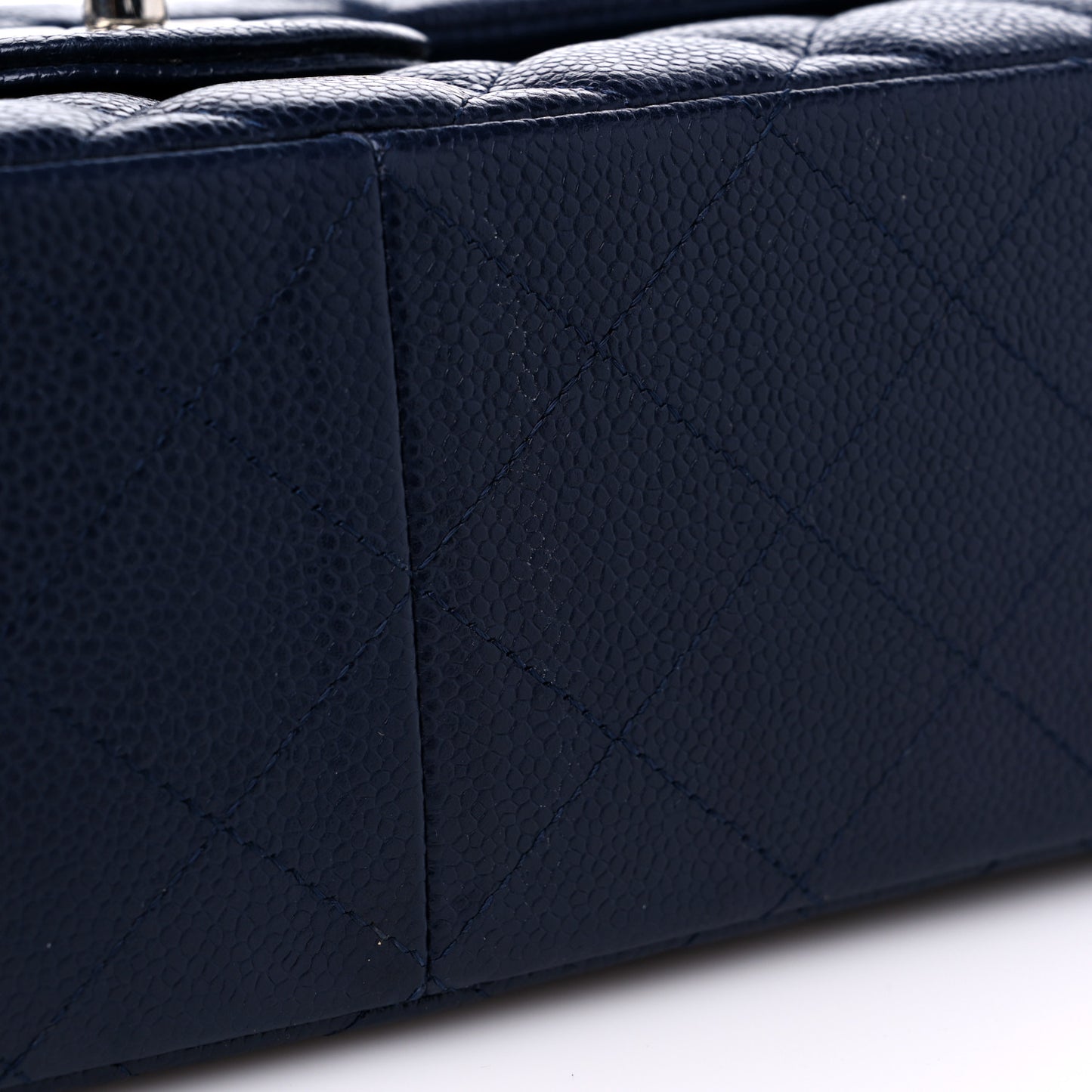 Caviar Quilted Jumbo Double Flap Navy Blue