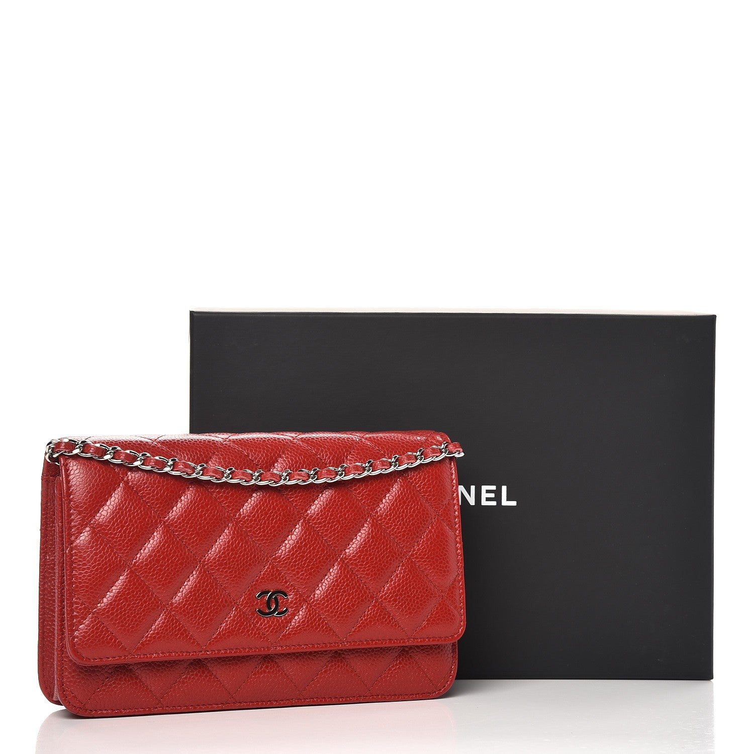 Chanel Caviar Quilted Wallet On Chain WOC Dark Red 9 of 9