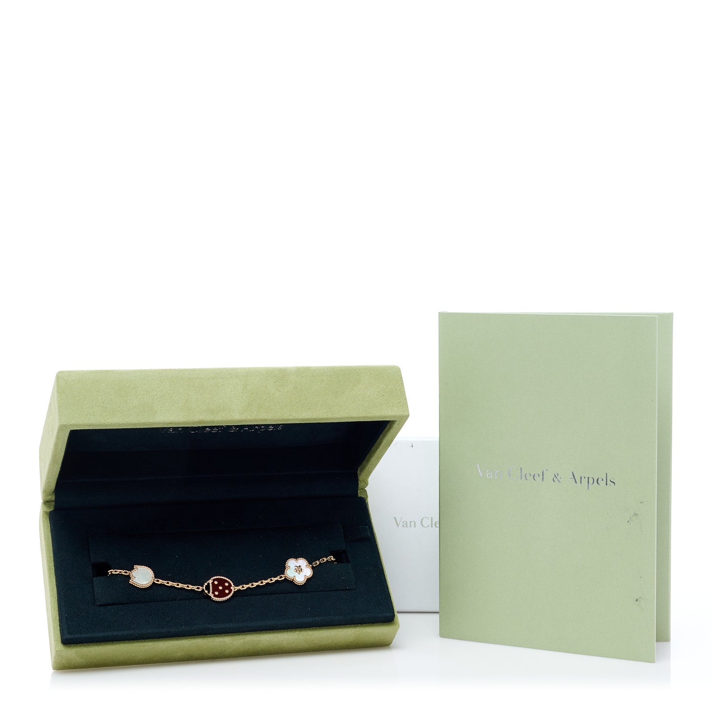 18K Rose Gold Carnelian Mother of Pearl Onyx 5 Motifs Lucky Spring Bracelet
