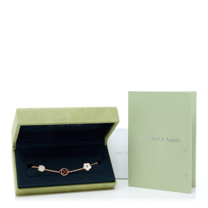 Van Cleef & Arpels 18K Rose Gold Carnelian Mother of Pearl Onyx 5 Motifs Lucky Spring Bracelet 5 of 5