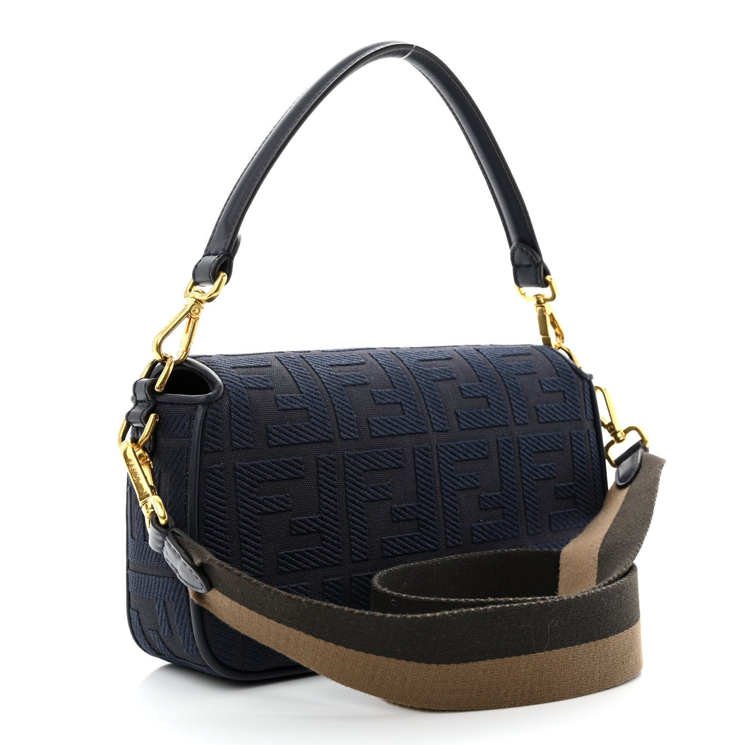 Fendi Canvas Vitello King Bi-Color Strap FF Embroidered Baguette Midnight 3 of 11