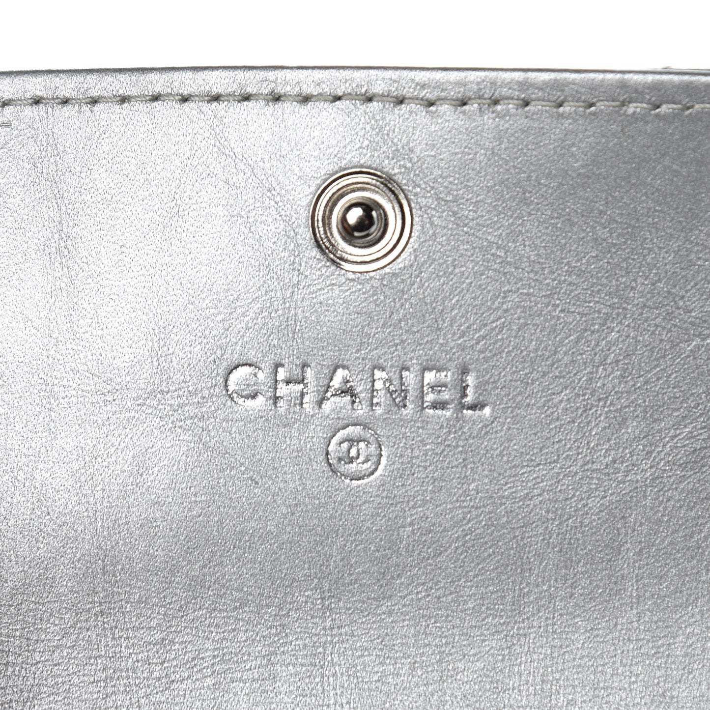Metallic Calfskin Quilted Palette Card Holder Silver