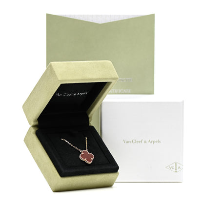 Van Cleef & Arpels 18K Yellow Gold Carnelian Vintage Alhambra Pendant Necklace 7 of 7