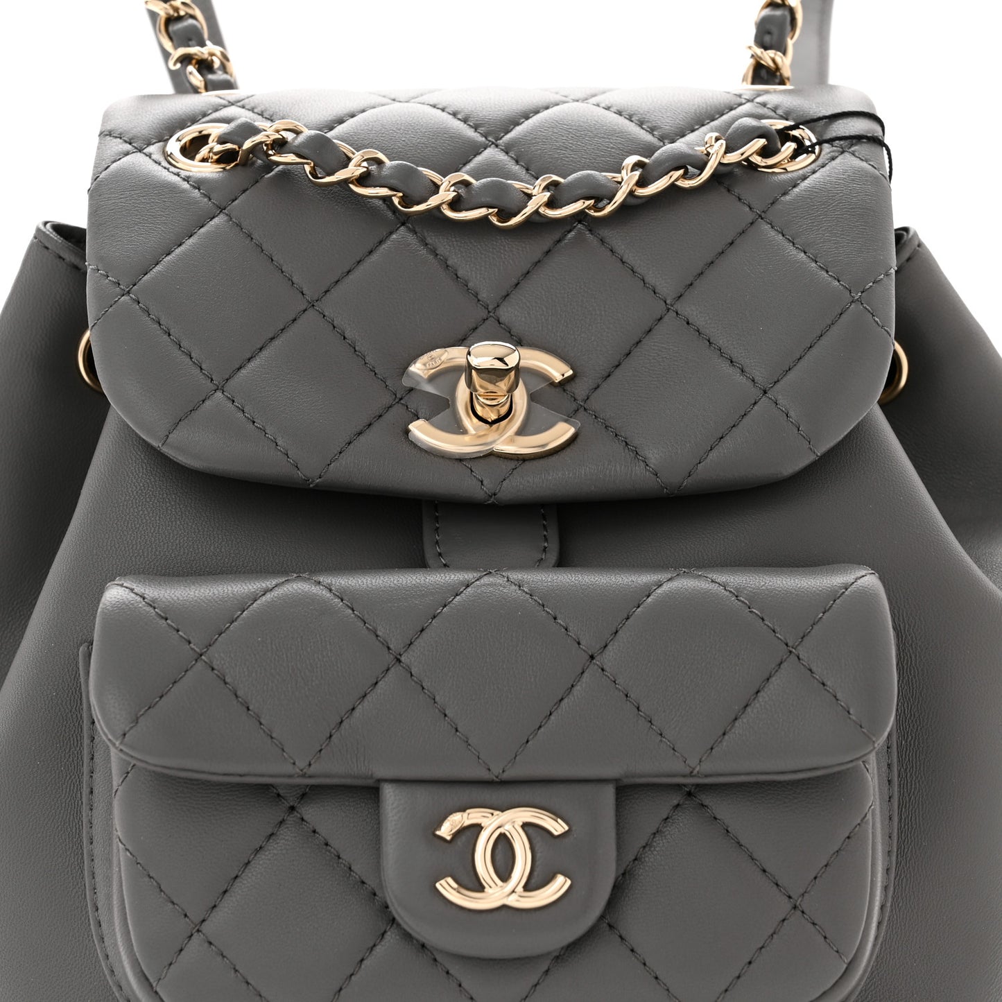 Lambskin Quilted Small Duma Drawstring Backpack Grey