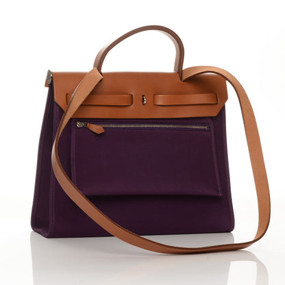 Hermes Vache Hunter Toile Herbag Zip 31 PM Fauve Cassis 4 of 8