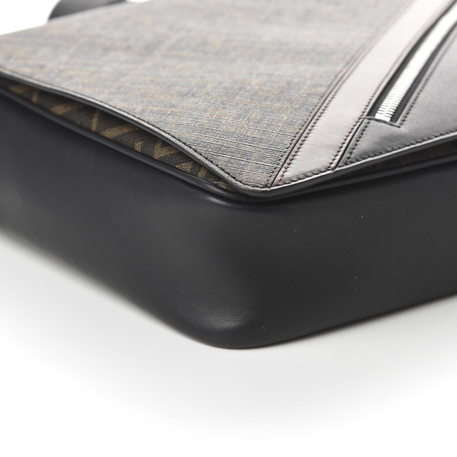 Fendi Glazed Fabric Vitello Liberty FF 1974 Diagonal New Messenger Flap Tobacco Moresco Black 6 of 10