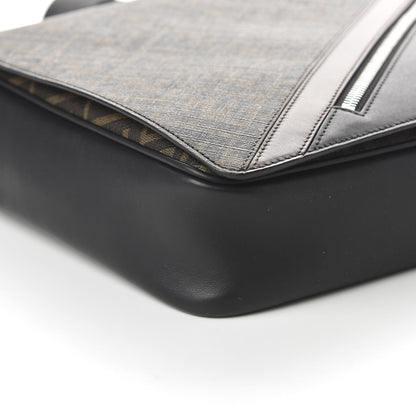 Fendi Glazed Fabric Vitello Liberty FF 1974 Diagonal New Messenger Flap Tobacco Moresco Black 6 of 10