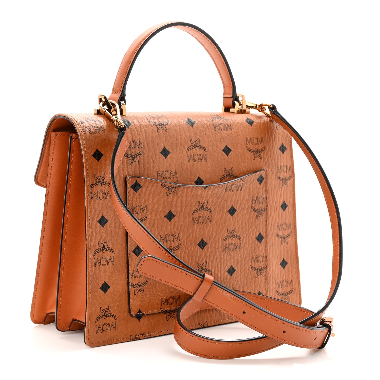 MCM Visetos Medium Patricia Pocket Satchel Cognac 1871620