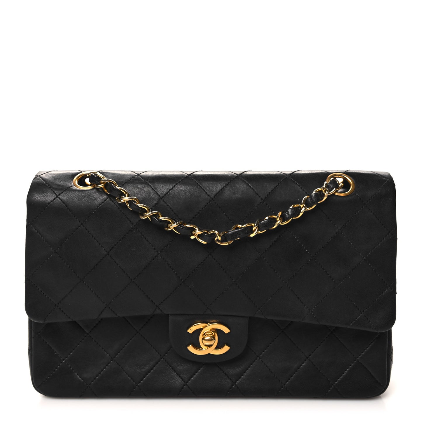 Lambskin Quilted Medium Double Flap Black