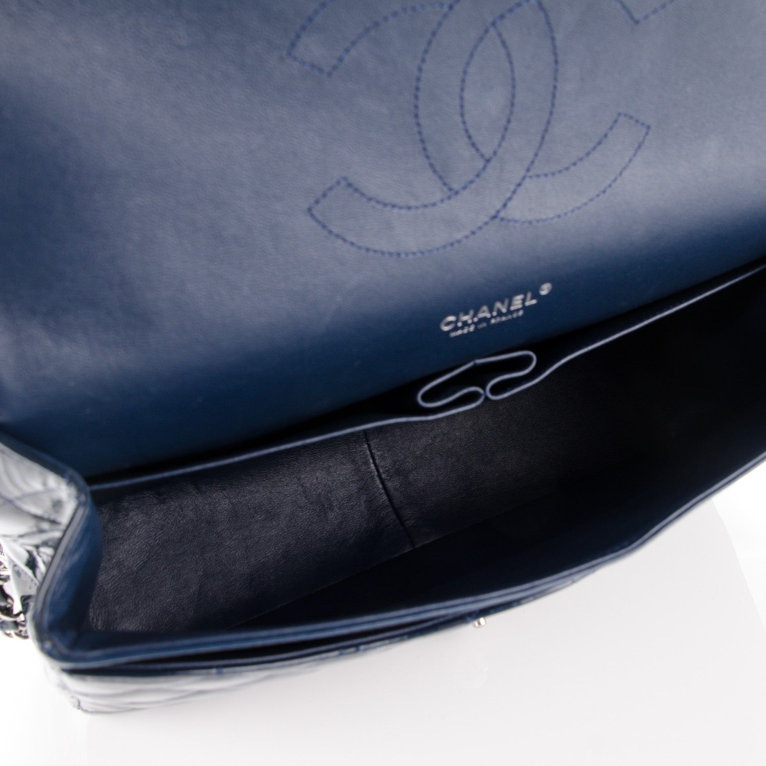 Chanel Patent Quilted Maxi Double Flap Navy Blue 6 of 9