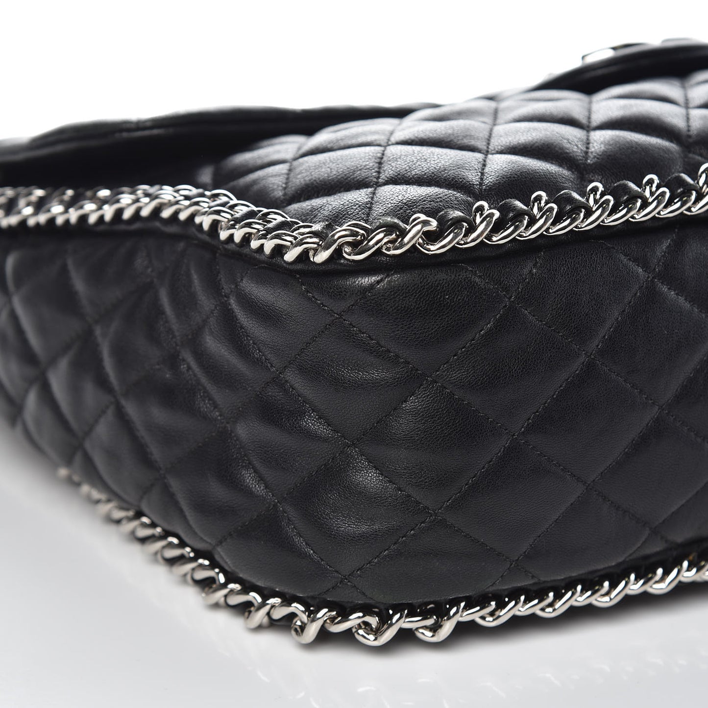 Washed Lambskin Quilted Maxi Chain Around Flap Black