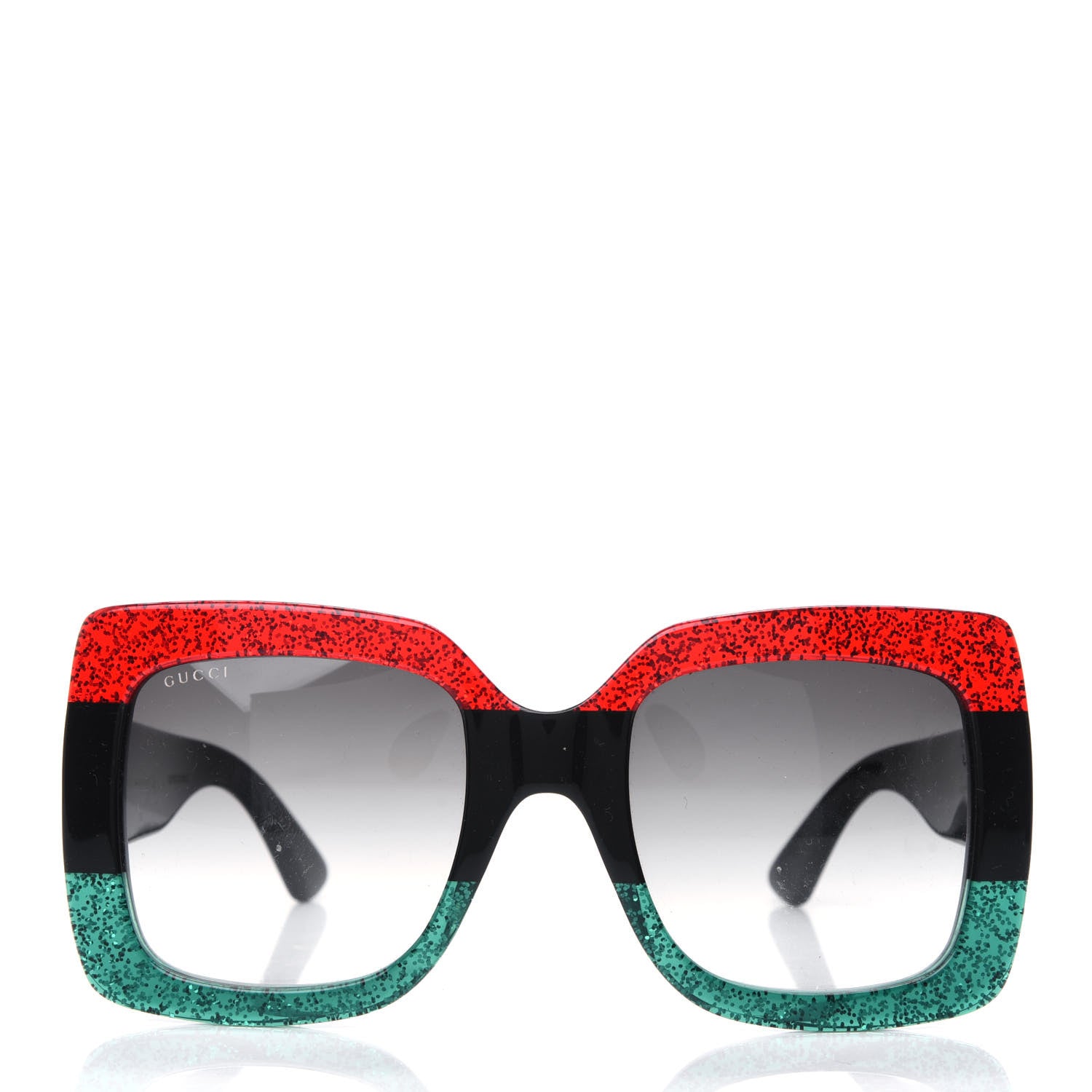 Gucci Acetate Square Frame Sunglasses GG0083S Glitter Red Black Green 2 of 4
