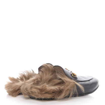 Gucci Calfskin Fur Womens Princetown Slippers 37.5 Black 4 of 8