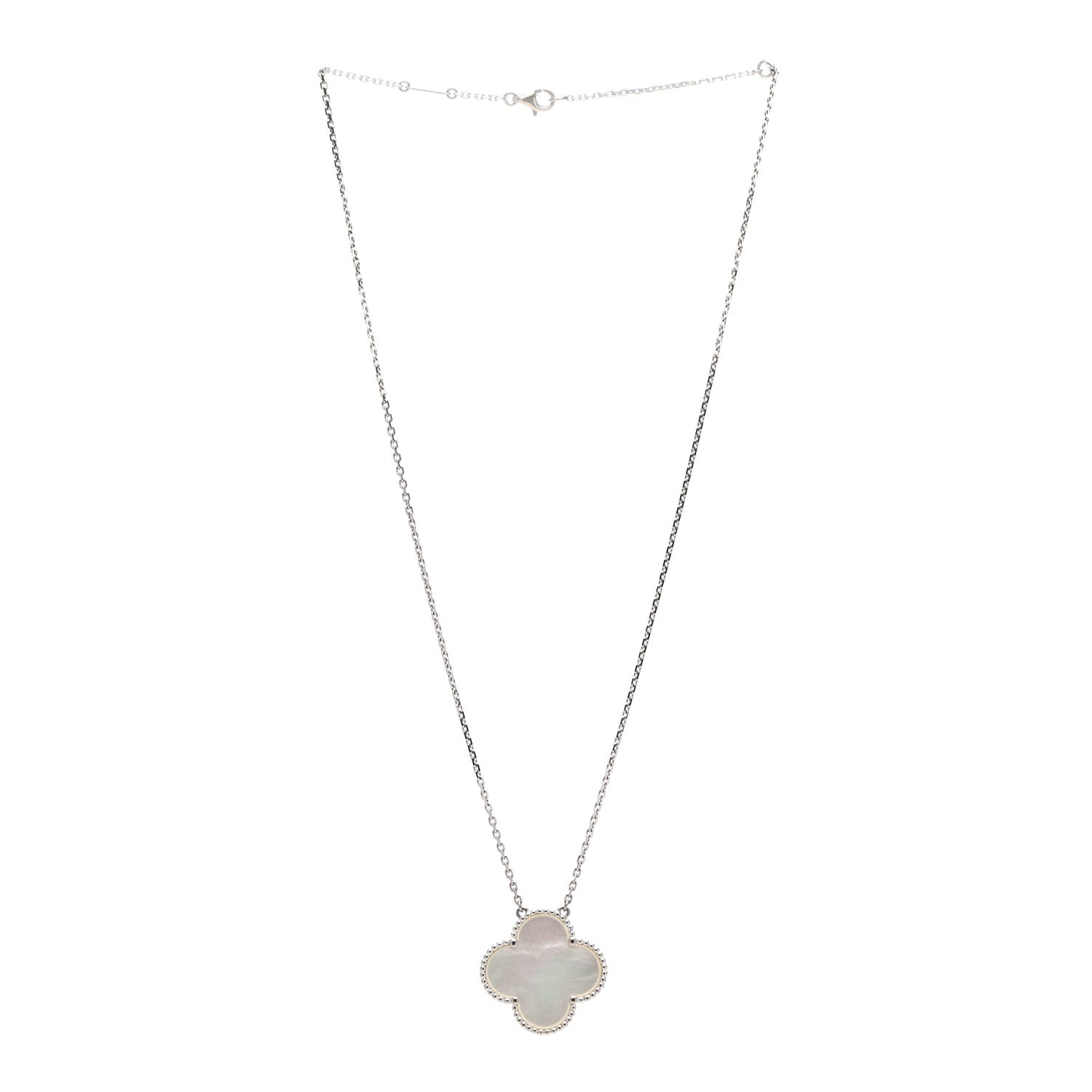 Van Cleef & Arpels 18K White Gold Mother of Pearl Magic Alhambra Pendant Necklace 3 of 6