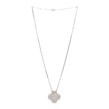 Van Cleef & Arpels 18K White Gold Mother of Pearl Magic Alhambra Pendant Necklace 3 of 6