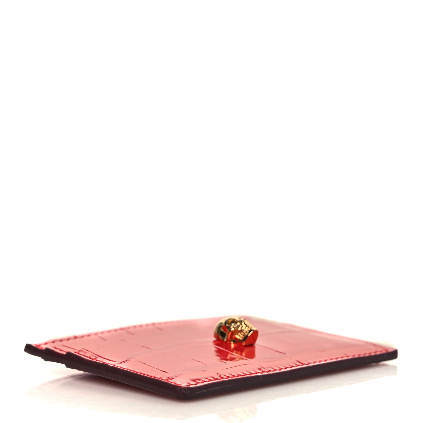 Calfskin Crocodile Embossed Skull Card Holder Scarlet Red