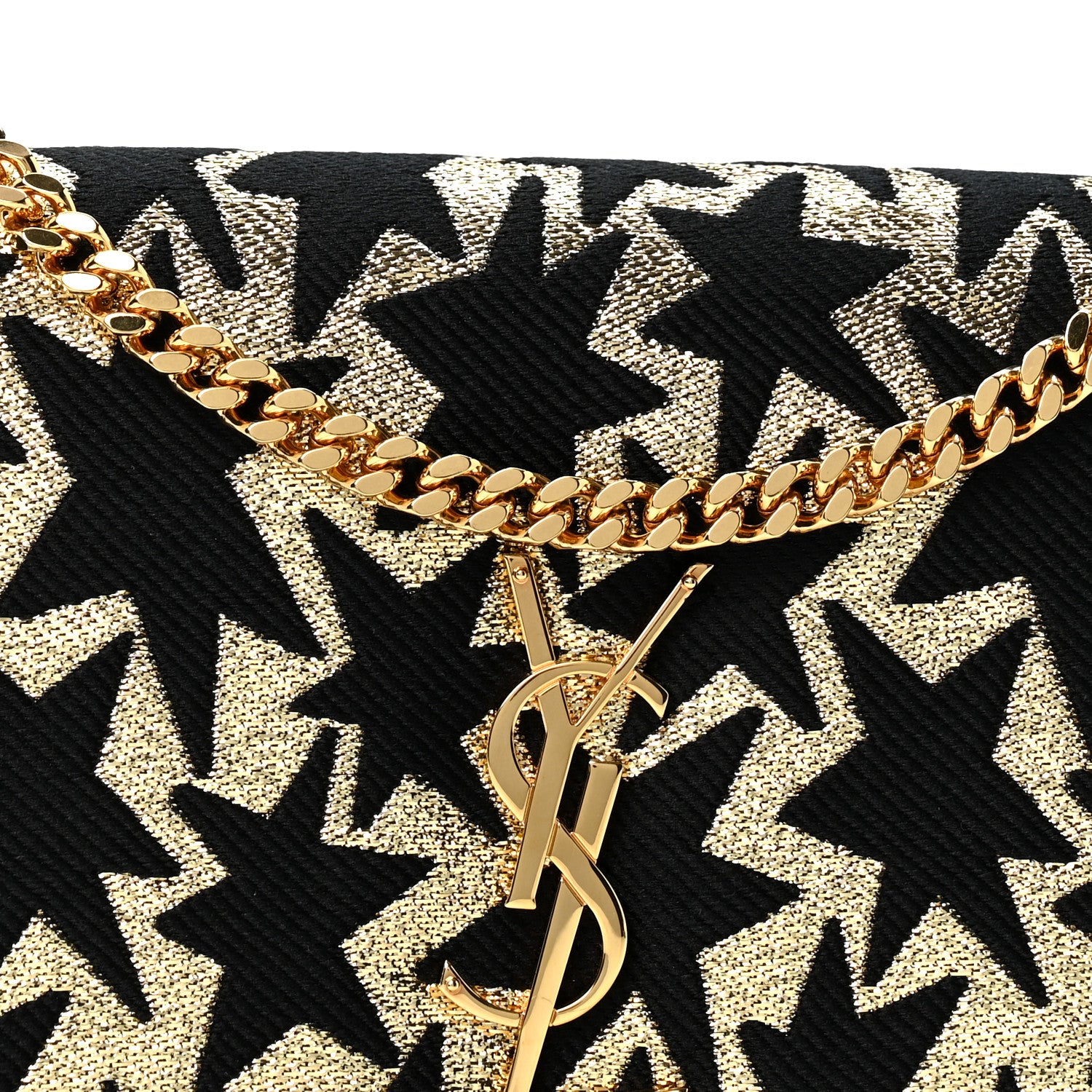 Saint Laurent Canvas Star Print Monogram Chain Wallet Gold Black 9 of 13