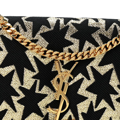 Saint Laurent Canvas Star Print Monogram Chain Wallet Gold Black 9 of 13