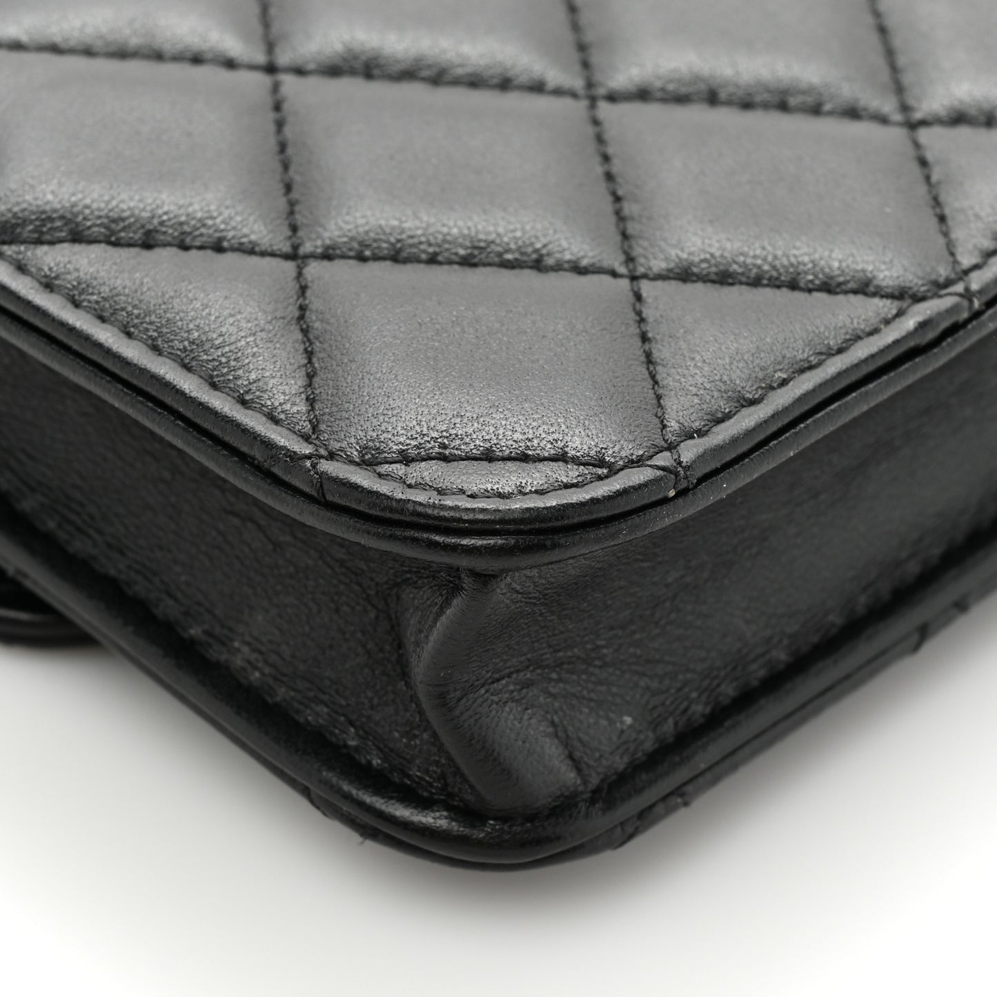 Lambskin Quilted Top Handle Flap Coin Purse With Chain Black