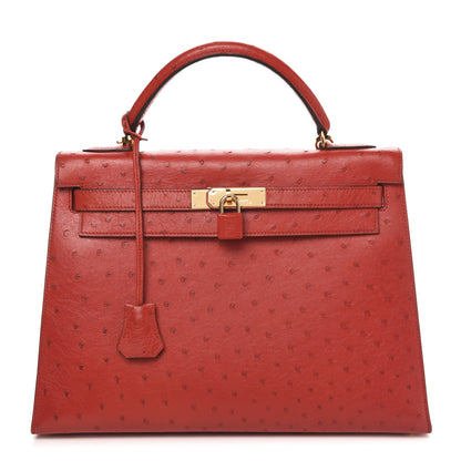 Hermes Ostrich Kelly Sellier 32 Rouge Vif 1 of 12