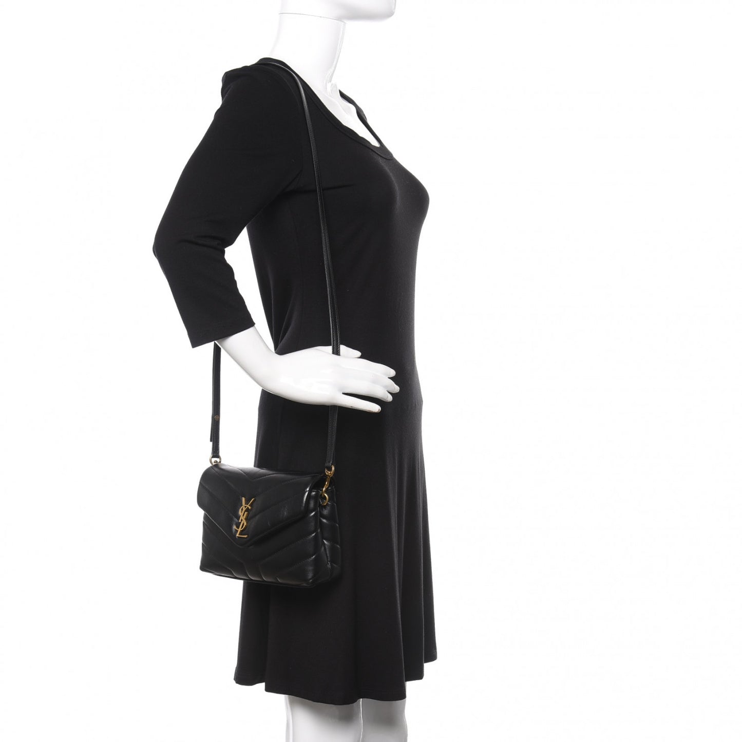 Calfskin Y Quilted Monogram Toy Loulou Crossbody Bag Black