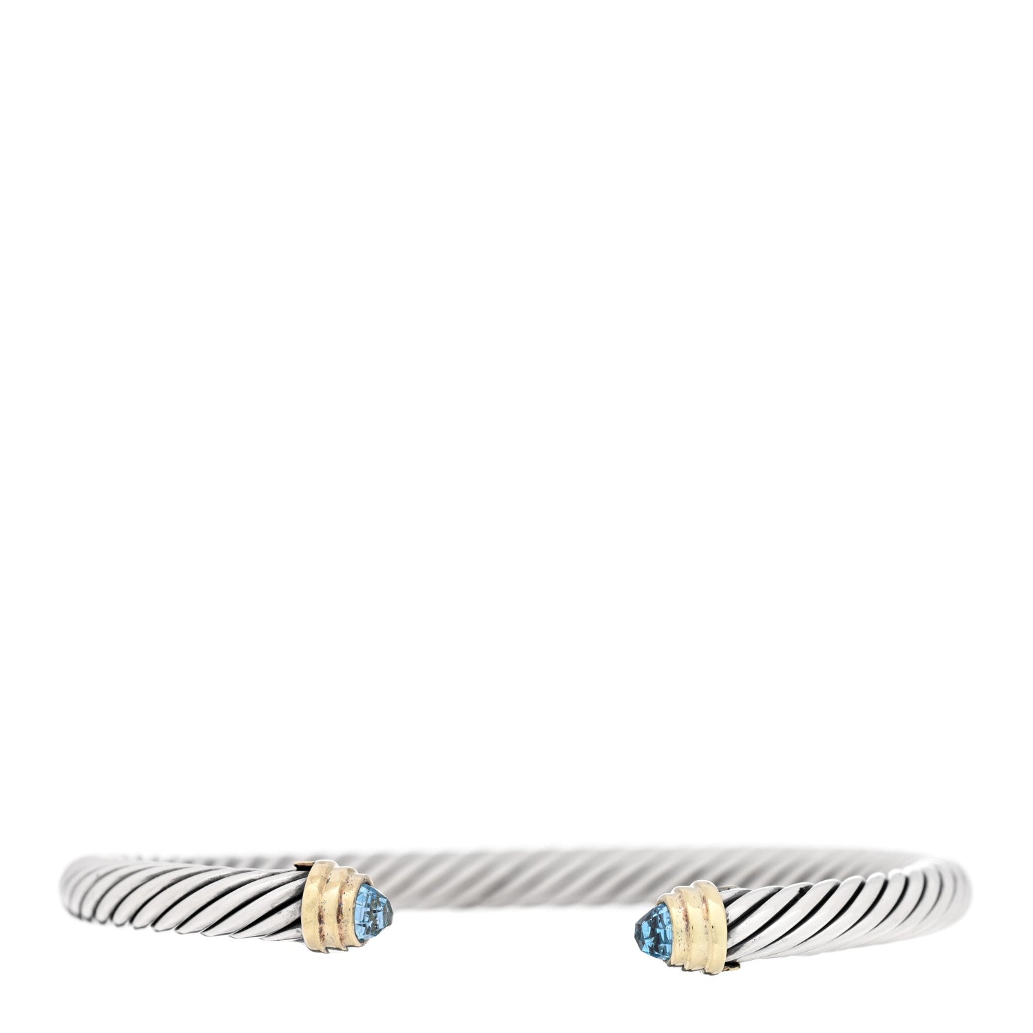 David Yurman Sterling Silver 14K Yellow Gold Blue Topaz 5mm Cable Classics Petite Color Bracelet 1 of 3