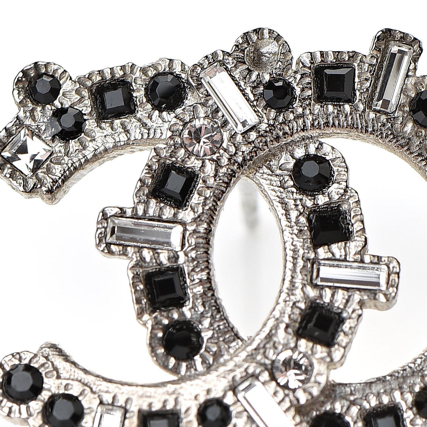 Baguette Crystal CC Earrings Silver Black