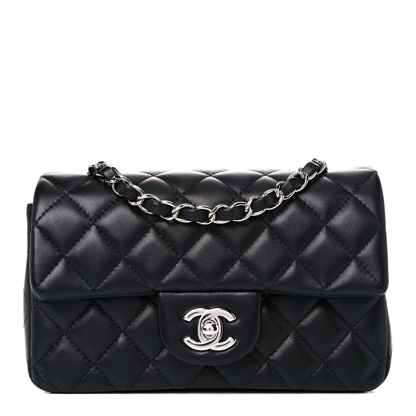 Lambskin Quilted Mini Rectangular Flap Black
