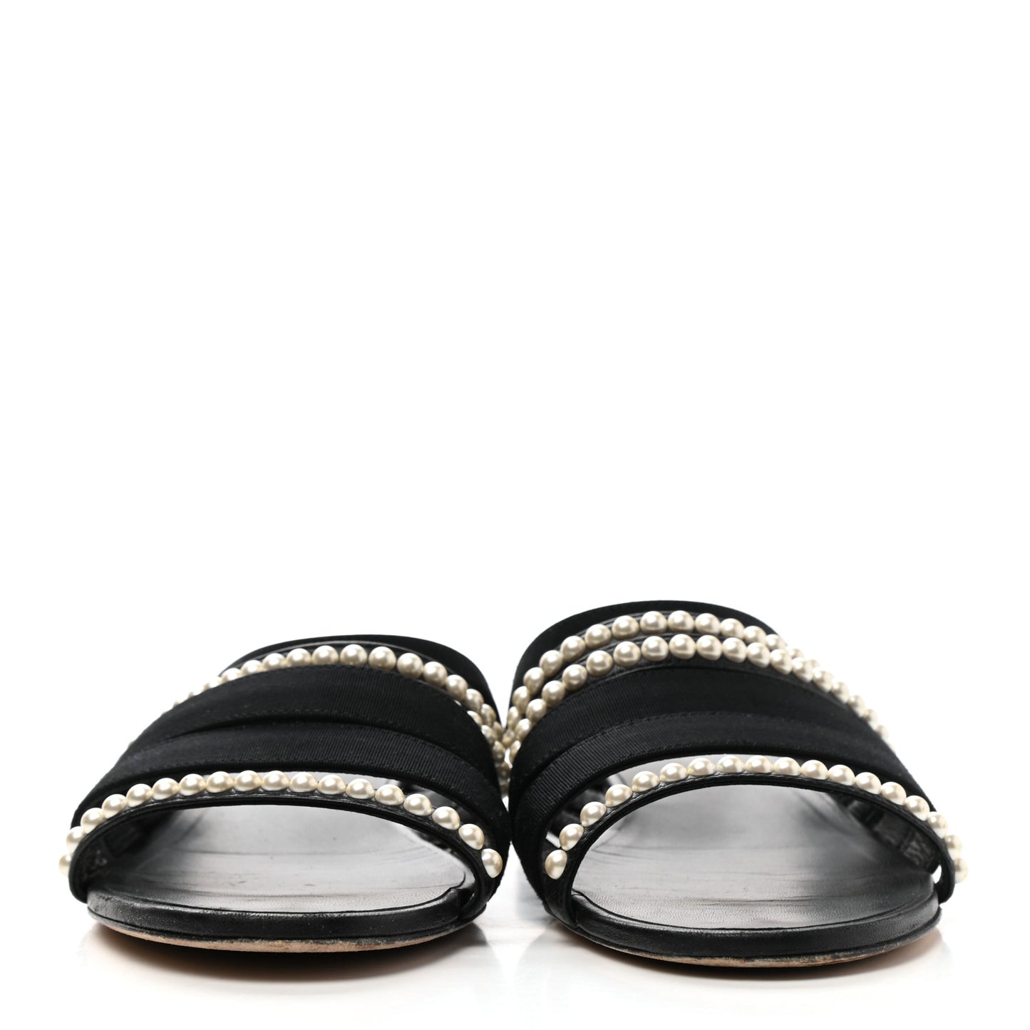 Grosgrain Pearl CC Flat Sandals 38.5 Black