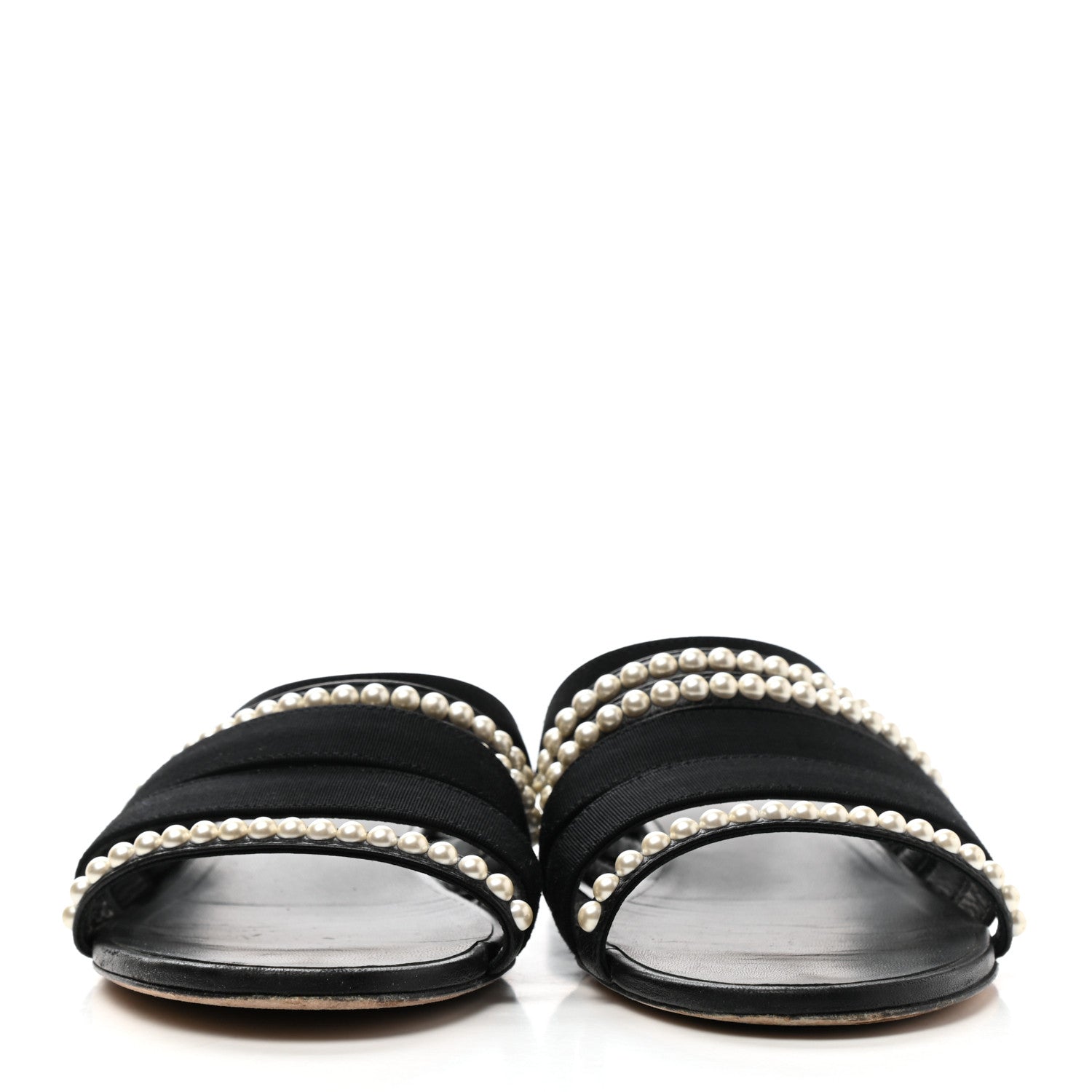 Chanel Grosgrain Pearl CC Flat Sandals 38.5 Black 2 of 10