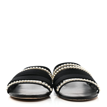 Chanel Grosgrain Pearl CC Flat Sandals 38.5 Black 2 of 10