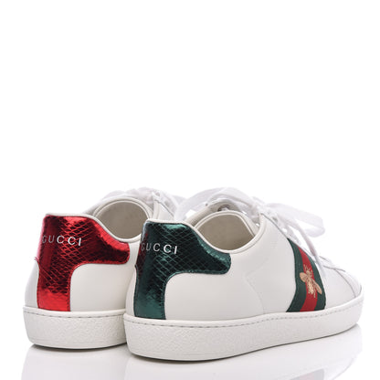 Gucci Calfskin Ayers Bee Embroidered Womens Ace Sneakers 39 White Green 4 of 7