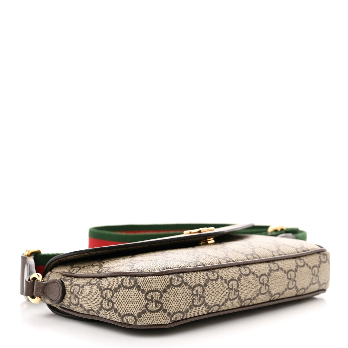 GG Supreme Monogram Textured Dollar Calfskin Web Mini Ophidia Envelope Shoulder Bag Beige Ebony